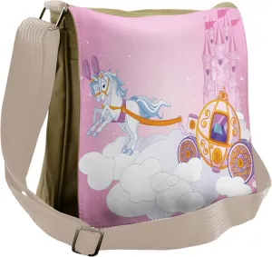Lunarable Cartoon Messenger Bag, Tale Carriage in Sky, Unisex Cross-body