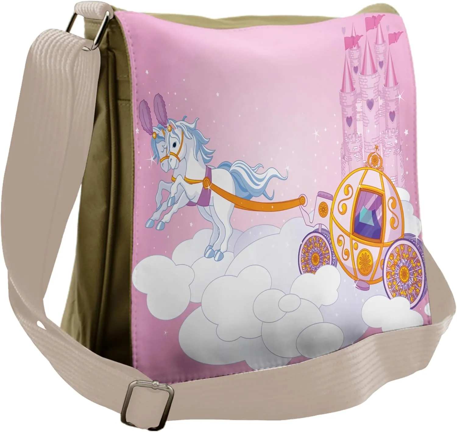Lunarable Cartoon Messenger Bag, Tale Carriage in Sky, Unisex Cross-body