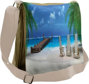 Lunarable Coastal Messenger Bag, Sandy Tranquil Beach Pier, Unisex Cross-body