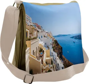 Lunarable European Messenger Bag, Mediterranean Greek Island, Unisex Cross-body