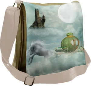 Lunarable Fantasy Messenger Bag, Unicorn in Clouds Carriage, Unisex Cross-body