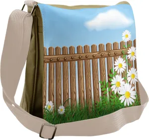 Lunarable Farmland Messenger Bag, Cartoon Style Daisy Bloom, Unisex Cross-body