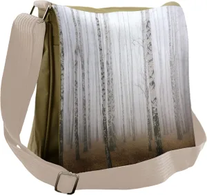Lunarable Forest Messenger Bag, Autumn Birch in Morning Mist, Unisex Cross-body