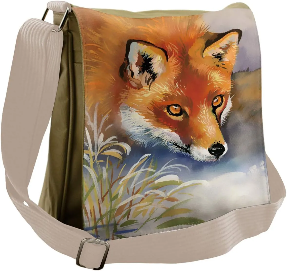 Lunarable Fox Messenger Bag, Wild Animal Portrait Watercolor, Unisex Cross-body