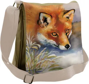 Lunarable Fox Messenger Bag, Wild Animal Portrait Watercolor, Unisex Cross-body
