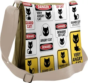 Lunarable Funny Messenger Bag, Anger Cat Danger Beware Signs, Unisex Cross-body