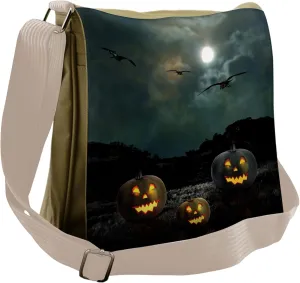 Lunarable Halloween Messenger Bag, Yard Old House at Night, Unisex Cross-body