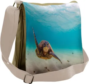 Lunarable Hawaiian Messenger Bag, Scuba Diving Sea Turtle, Unisex Cross-body