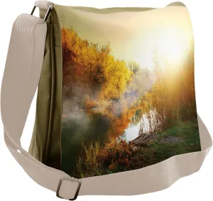 Lunarable Landscape Messenger Bag, Misty Sunrise over River, Unisex Cross-body