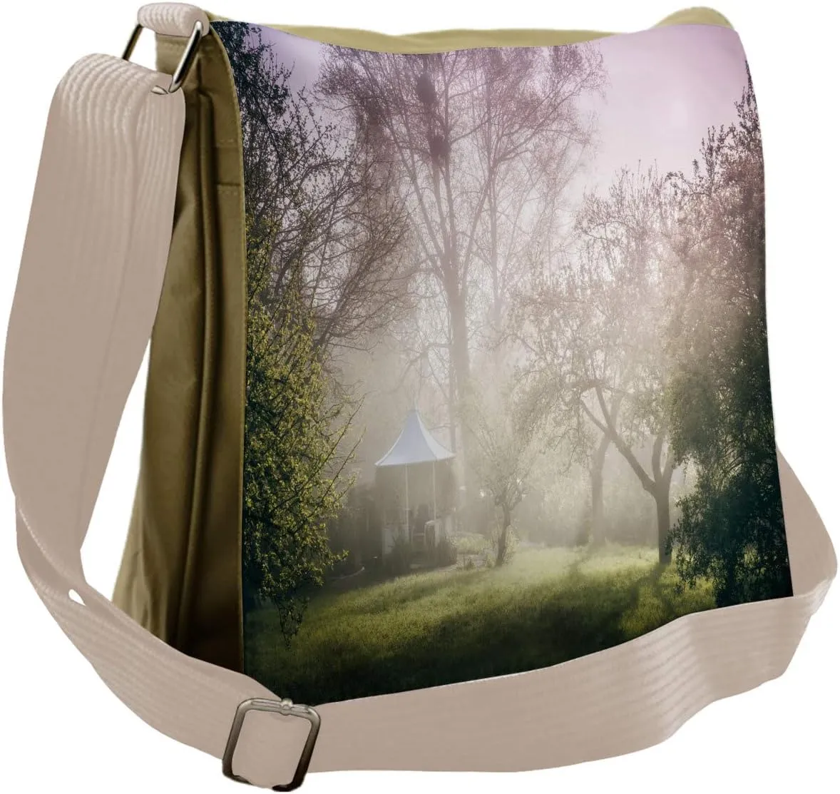 Lunarable Landscape Messenger Bag, Trees Misty Weather, Unisex Cross-body