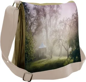 Lunarable Landscape Messenger Bag, Trees Misty Weather, Unisex Cross-body