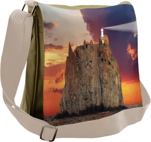 Lunarable Lighthouse Messenger Bag, Mediterranean Skyline, Unisex Cross-body