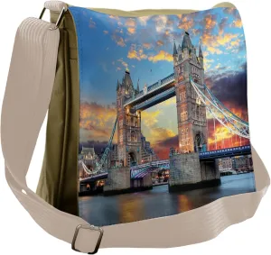Lunarable London Messenger Bag, Tower Bridge Dramatic Sunset, Unisex Cross-body