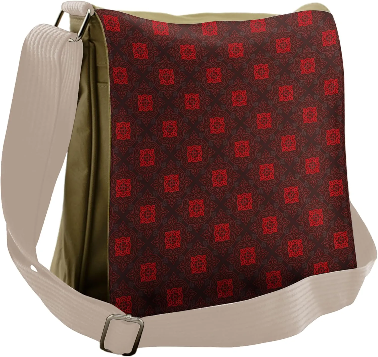 Lunarable Maroon Messenger Bag, Japanese Cultural Tile, Unisex Cross-body