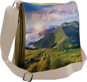 Lunarable Mountain Messenger Bag, Misty Nature Refreshing, Unisex Cross-body