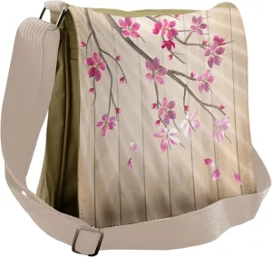 Lunarable Nature Messenger Bag, Cherry Twigs with Petals, Unisex Cross-body