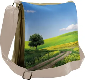 Lunarable Nature Messenger Bag, Grassland with Clouds Rural, Unisex Cross-body