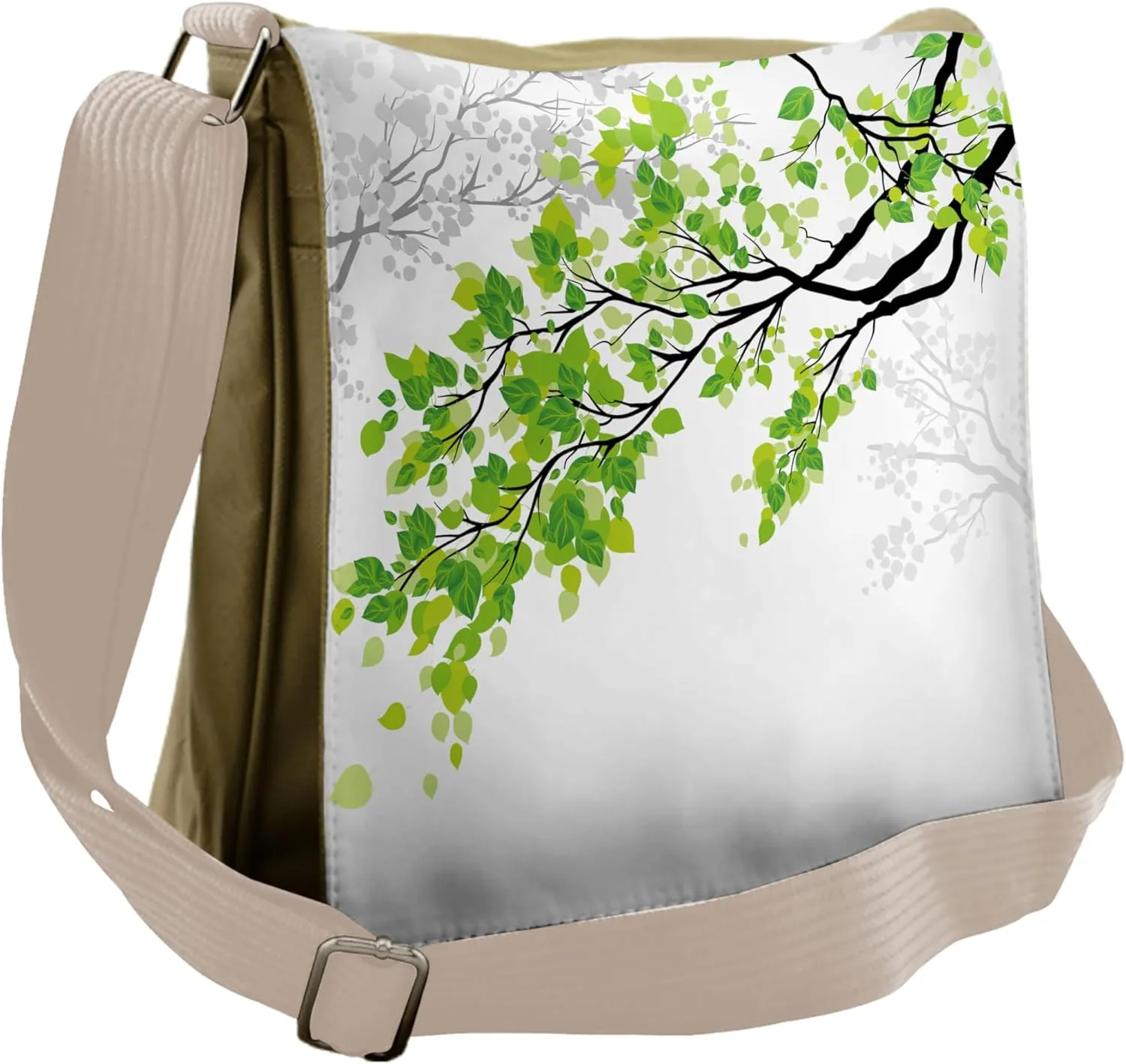 Lunarable Nature Messenger Bag, Tender Twigs Leaves Branch, Unisex Cross-body