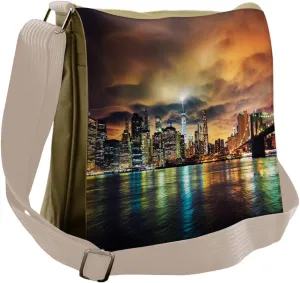 Lunarable NYC Messenger Bag, Manhattan Sunset Urban Life, Unisex Cross-body