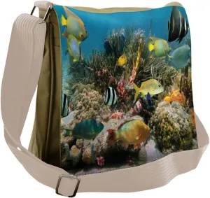 Lunarable Ocean Messenger Bag, Colorful Coral Colony on Reef, Unisex Cross-body