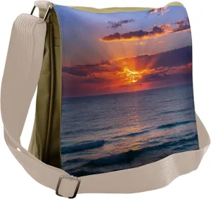 Lunarable Ocean Messenger Bag, Sunset Dusk Cloudy Seashore, Unisex Cross-body