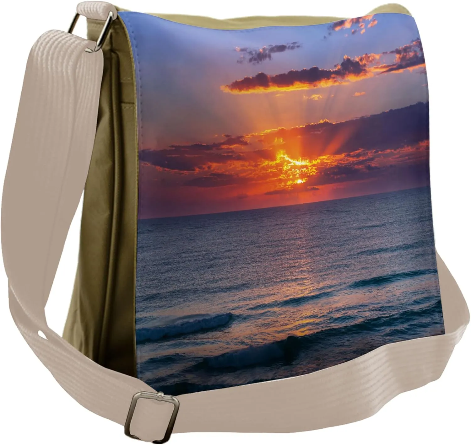 Lunarable Ocean Messenger Bag, Sunset Dusk Cloudy Seashore, Unisex Cross-body