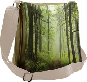 Lunarable Outdoor Messenger Bag, Trail Trough Foggy Alders, Unisex Cross-body