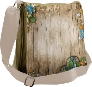 Lunarable Pearls Messenger Bag, Lace on Rustic Wooden Planks, Unisex Cross-body