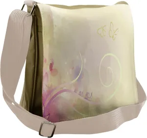 Lunarable Romantic Messenger Bag, Curly Stems Leaves Pastel, Unisex Cross-body