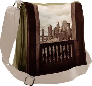 Lunarable Rustic Messenger Bag, New York Downtown Skyscraper, Unisex Cross-body