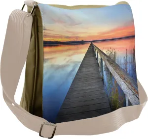 Lunarable Seascape Messenger Bag, Idyllic Sunset Reflections, Unisex Cross-body