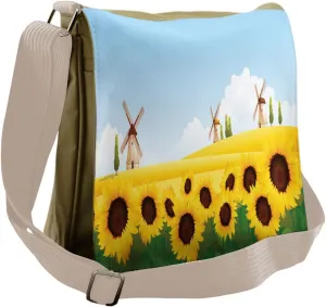 Lunarable Sunflower Messenger Bag, Traditional Windmills, Unisex Cross-body