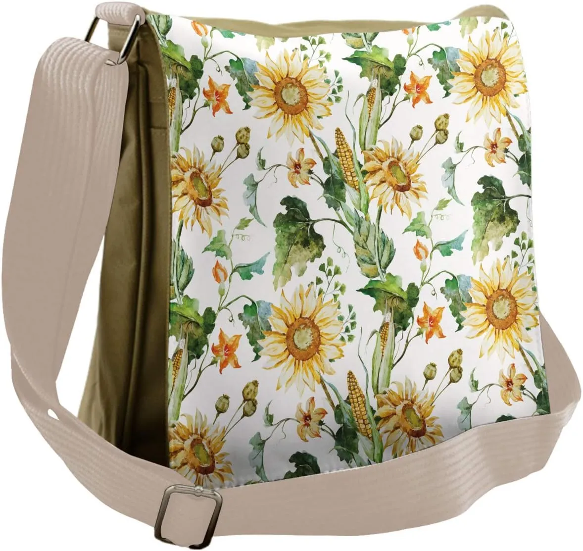 Lunarable Sunflower Messenger Bag, Watercolor Corn Botanical, Unisex Cross-body