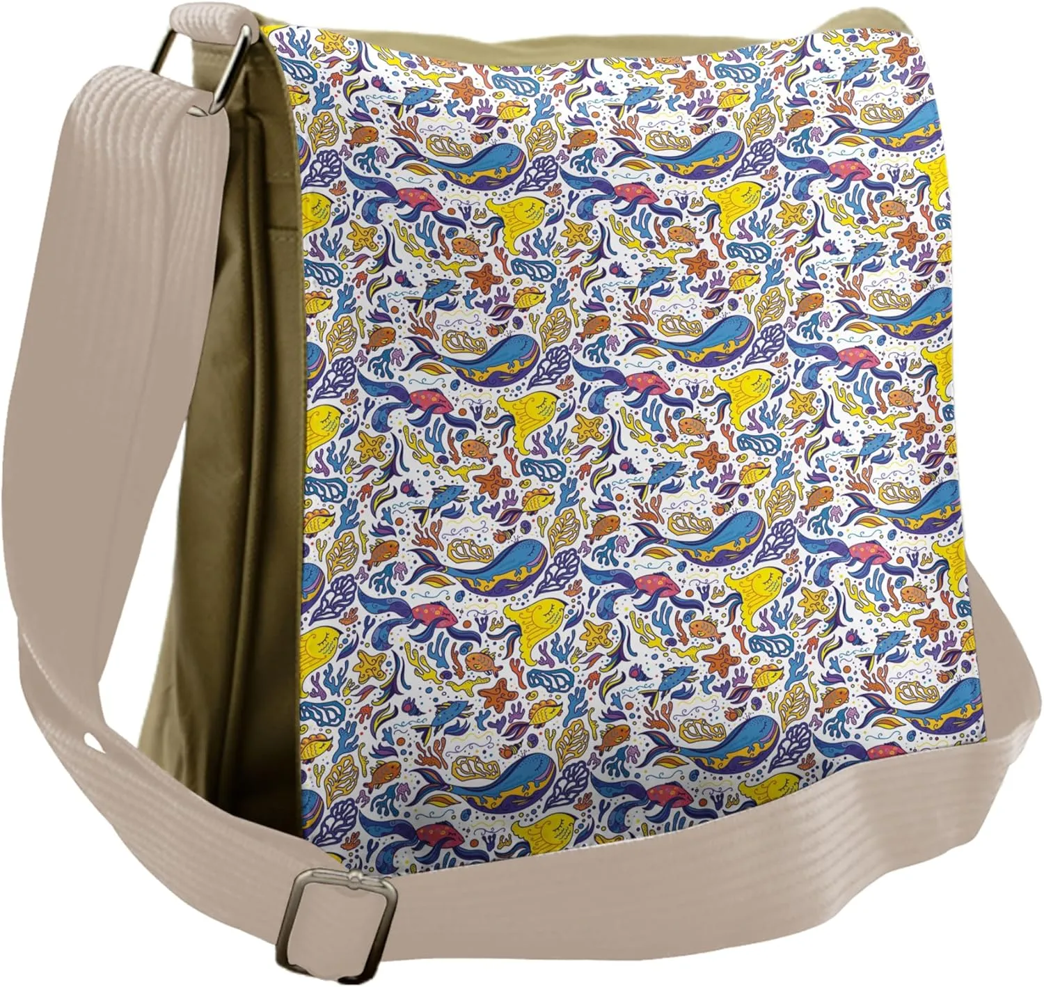 Lunarable Underwater Messenger Bag, Fish Characters Seaweed, Unisex Cross-body
