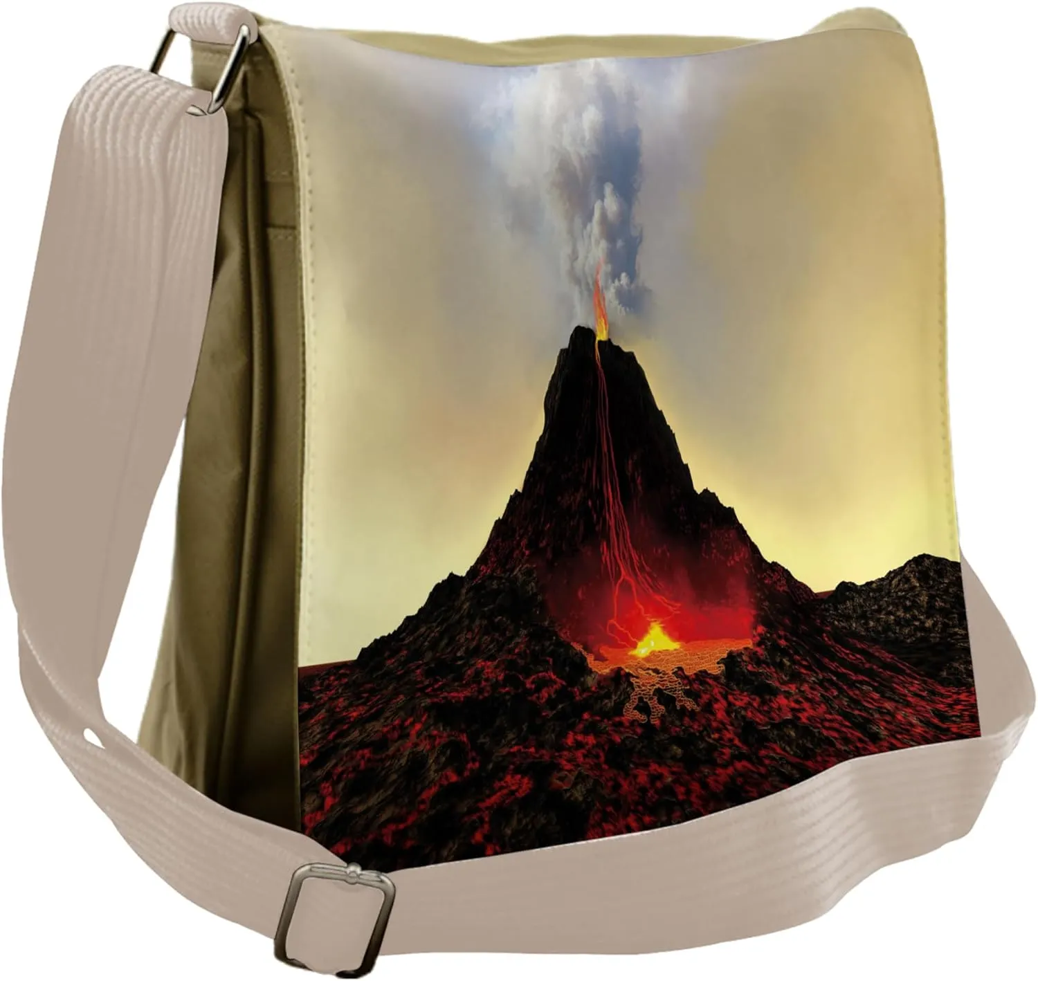 Lunarable Volcano Messenger Bag, Hot Red Lava and Smoke, Unisex Cross-body