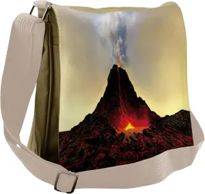 Lunarable Volcano Messenger Bag, Hot Red Lava and Smoke, Unisex Cross-body