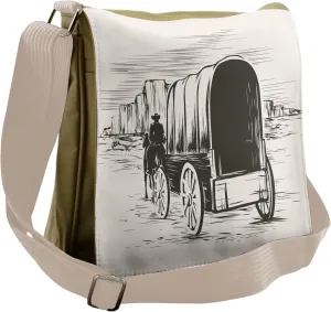 Lunarable Western Messenger Bag, Traditional Wagon Pioneer, Unisex Cross-body