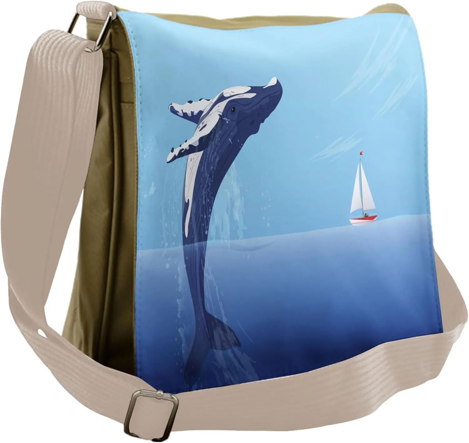 Lunarable Whale Messenger Bag, Jumping Humpback Huge Fish, Unisex Cross-body