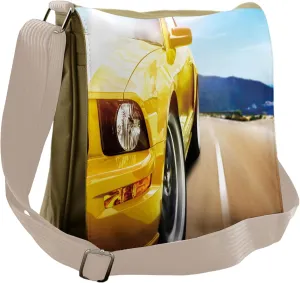 Lunarable Yellow Messenger Bag, Sports Car Automobile Design, Unisex Cross-body