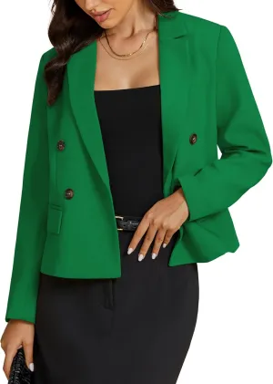 luvamia Blazers for Women Business Casual Double Breasted Notched Lapel Long Sleeve Work Office Suit Jackets Blazer