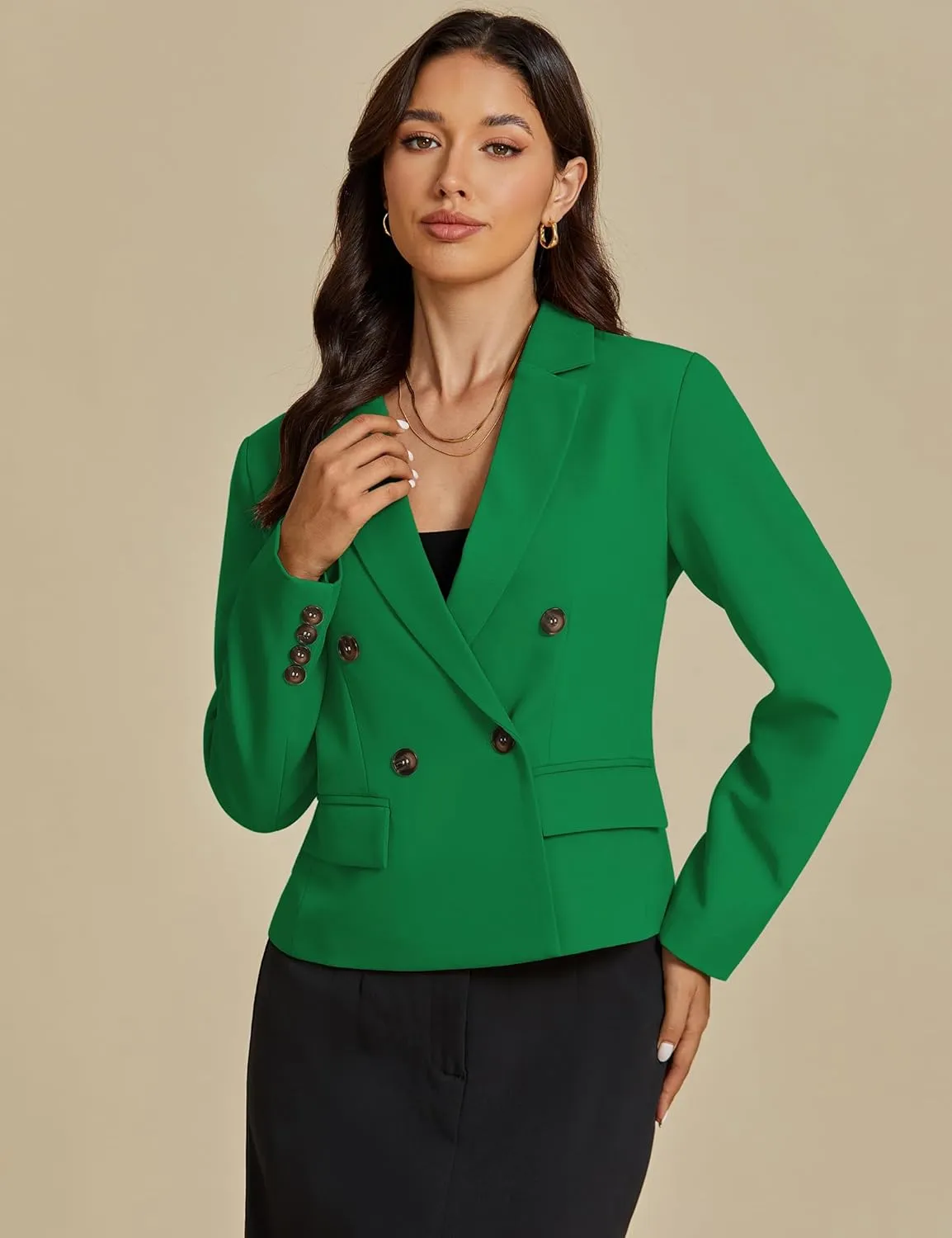 luvamia Blazers for Women Business Casual Double Breasted Notched Lapel Long Sleeve Work Office Suit Jackets Blazer