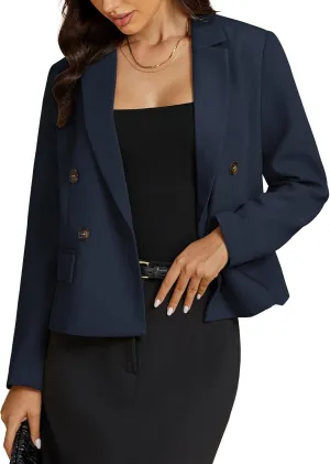 luvamia Blazers for Women Business Casual Double Breasted Notched Lapel Long Sleeve Work Office Suit Jackets Blazer