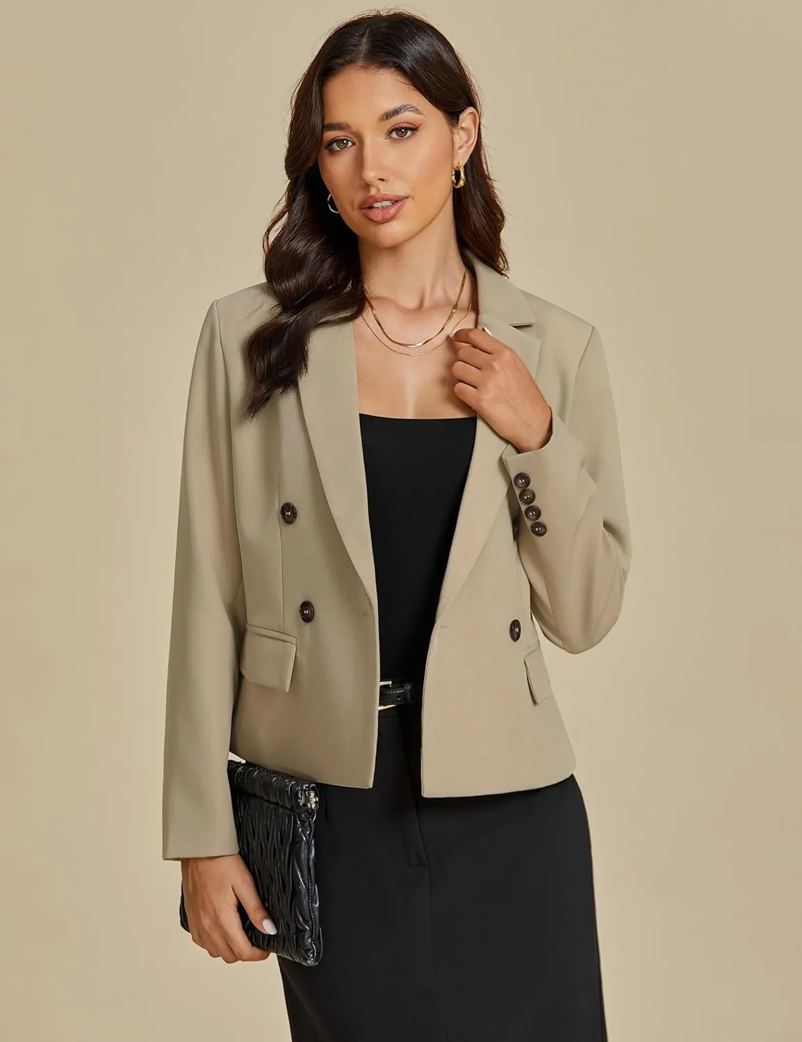 luvamia Blazers for Women Business Casual Double Breasted Notched Lapel Long Sleeve Work Office Suit Jackets Blazer