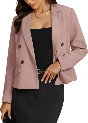 luvamia Blazers for Women Business Casual Double Breasted Notched Lapel Long Sleeve Work Office Suit Jackets Blazer