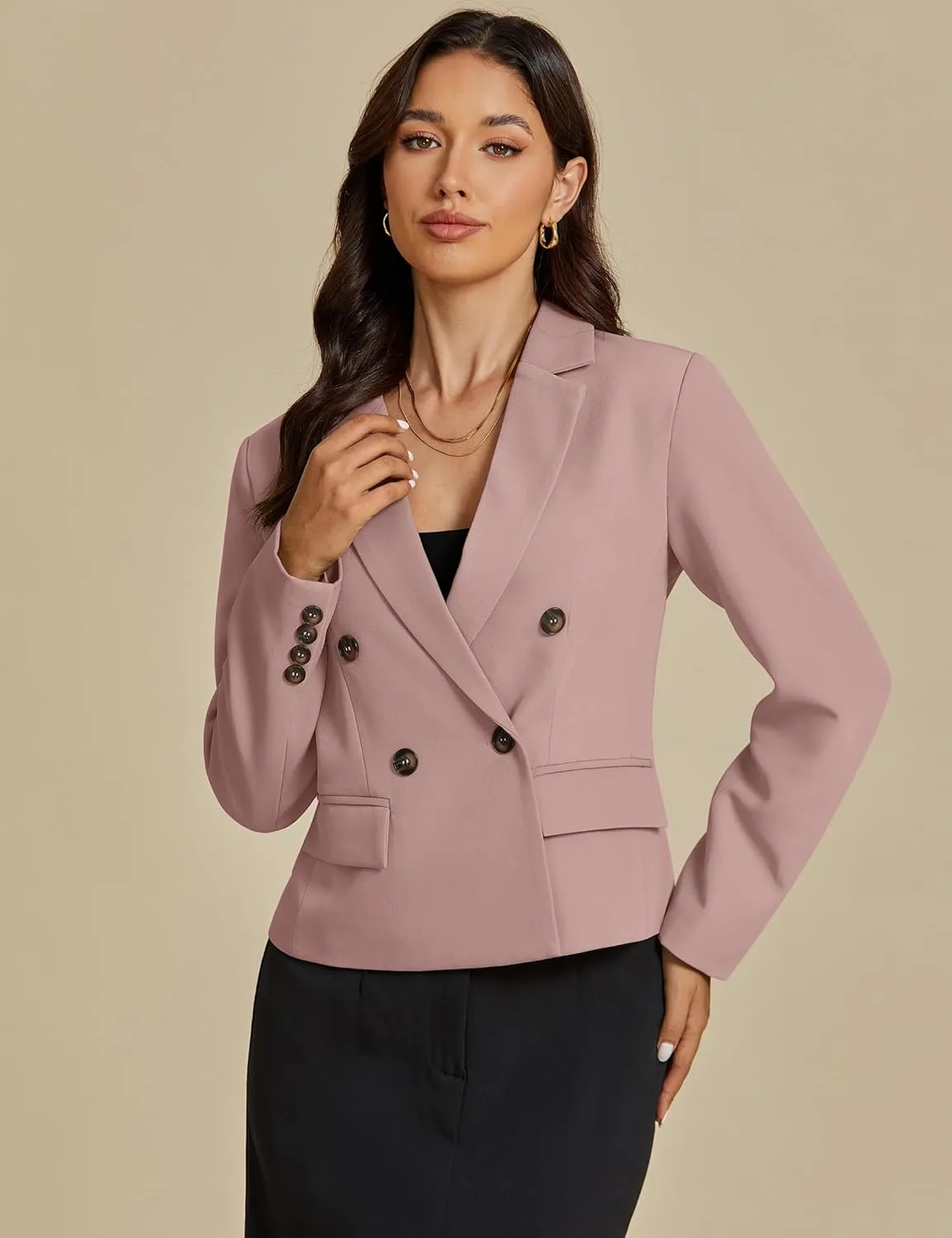luvamia Blazers for Women Business Casual Double Breasted Notched Lapel Long Sleeve Work Office Suit Jackets Blazer