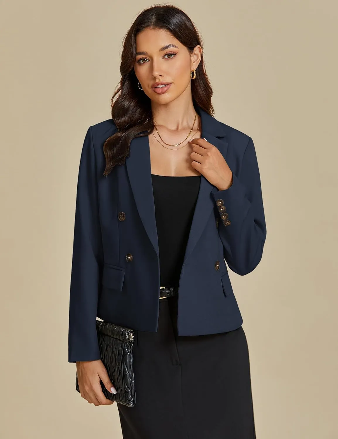 luvamia Blazers for Women Business Casual Double Breasted Notched Lapel Long Sleeve Work Office Suit Jackets Blazer