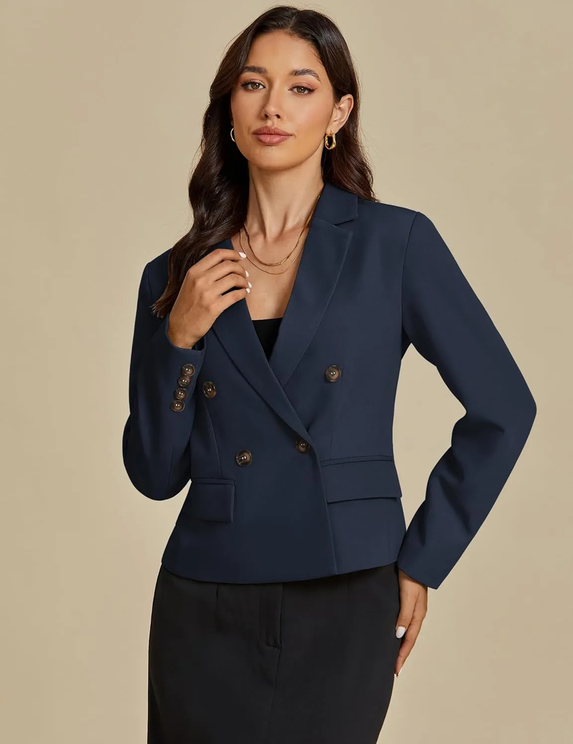 luvamia Blazers for Women Business Casual Double Breasted Notched Lapel Long Sleeve Work Office Suit Jackets Blazer