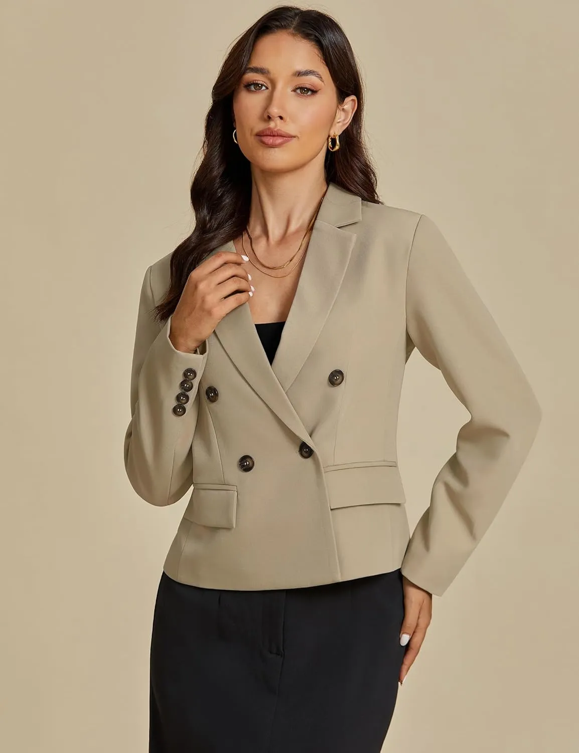 luvamia Blazers for Women Business Casual Double Breasted Notched Lapel Long Sleeve Work Office Suit Jackets Blazer