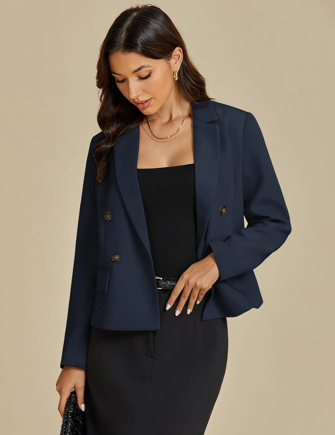 luvamia Blazers for Women Business Casual Double Breasted Notched Lapel Long Sleeve Work Office Suit Jackets Blazer