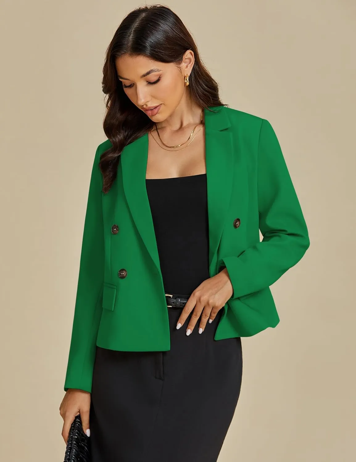 luvamia Blazers for Women Business Casual Double Breasted Notched Lapel Long Sleeve Work Office Suit Jackets Blazer